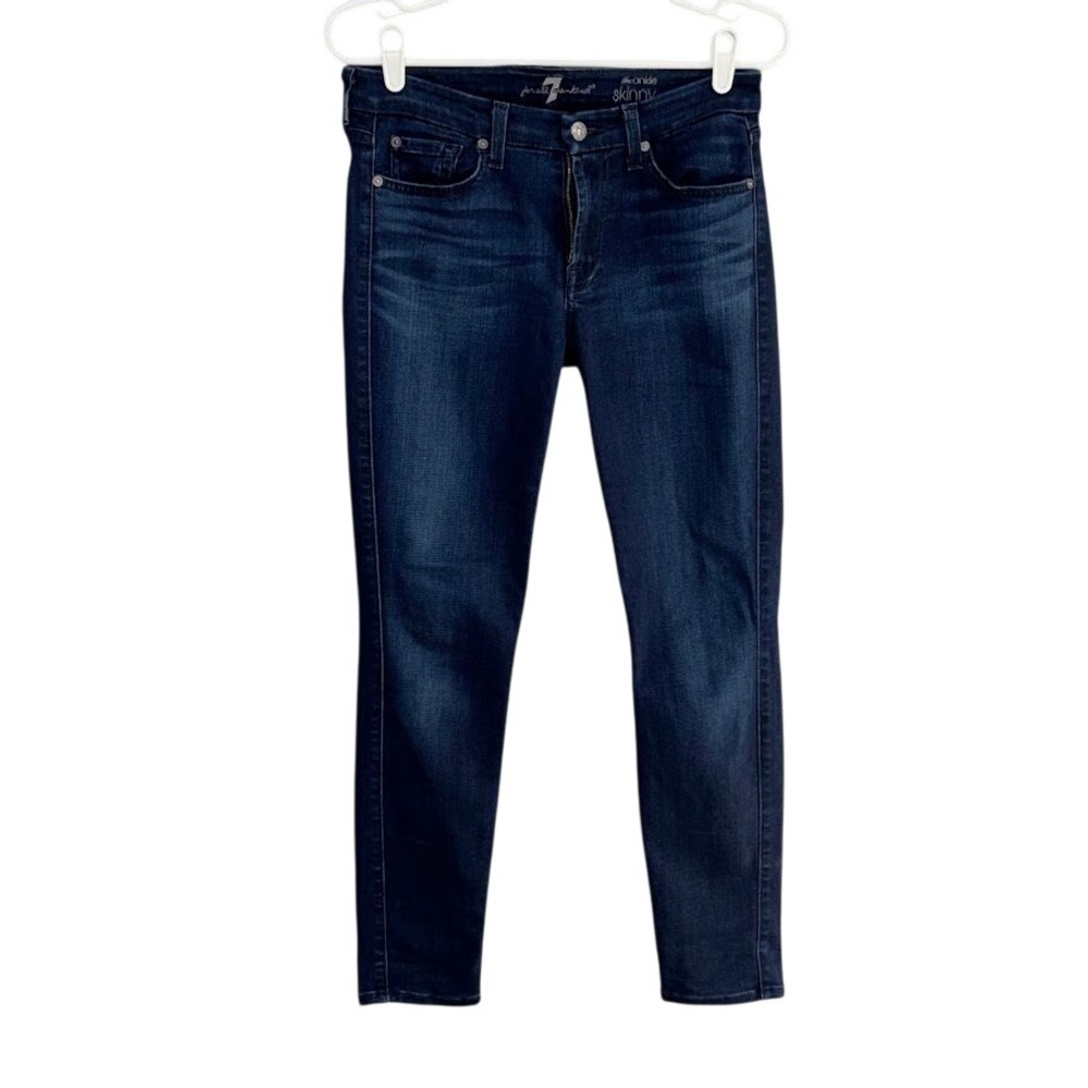 7 For All Mankind Ankle Skinny Jeans Wm 27 Blue Rayon Blend Stretch Classic Chic
